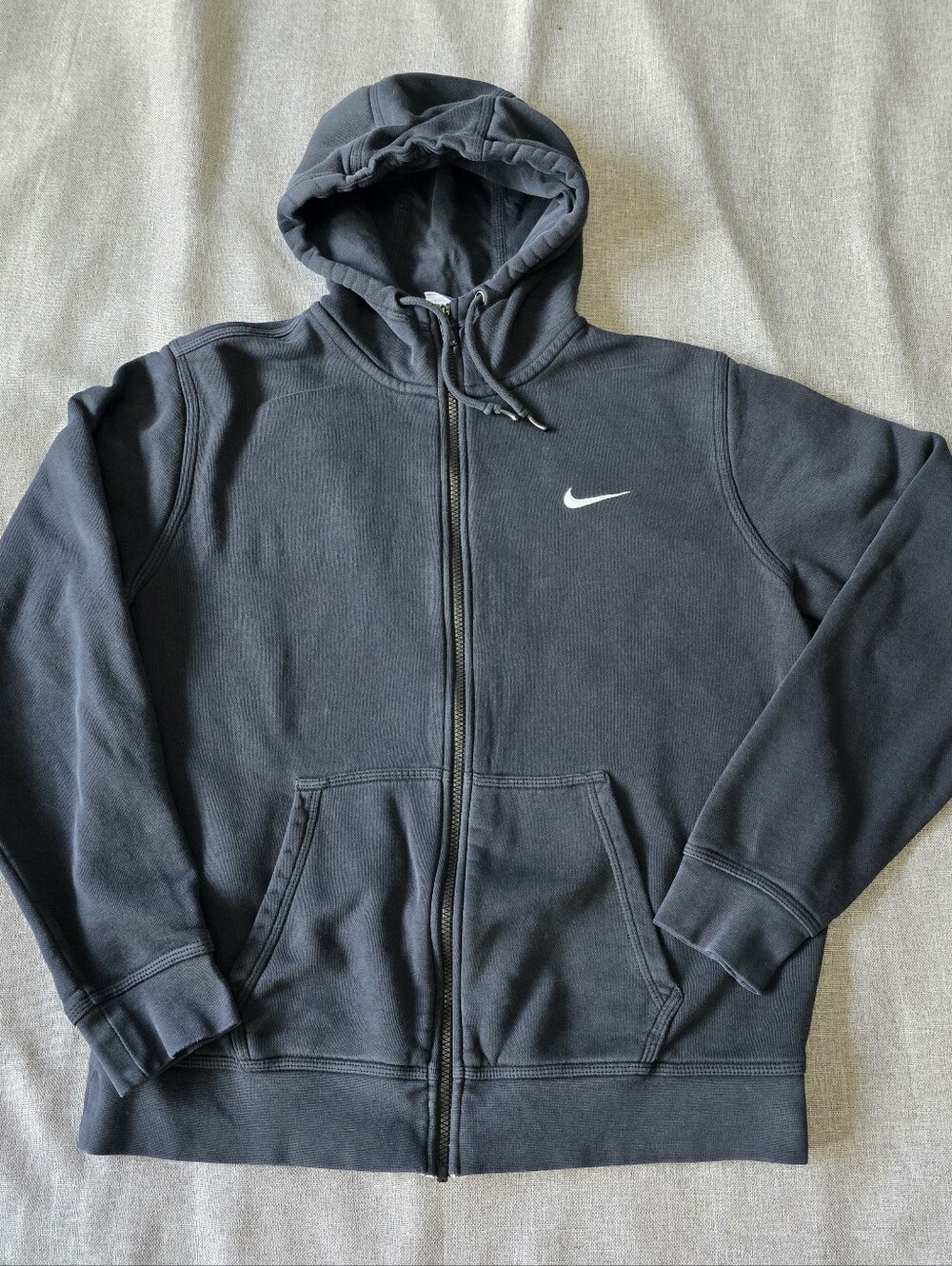 Nike Dark Gray Full‑Zip Hoodie with White Swoosh Size Large
